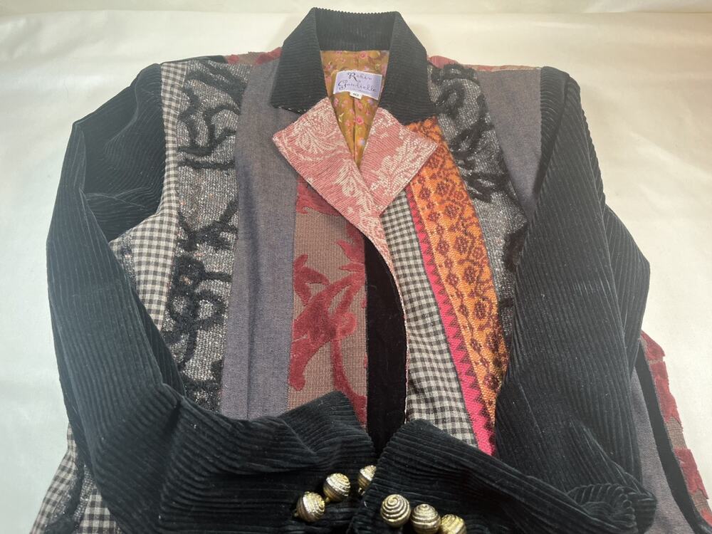 Vintage Handmade Robin Gaudielle Patchwork Tapestry Blazer W- Sz 10 Art Wear